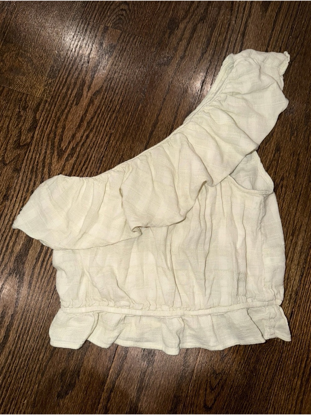 Womens American Eagle Outfitters One-Shoulder Ruffle Crop Top in green size med